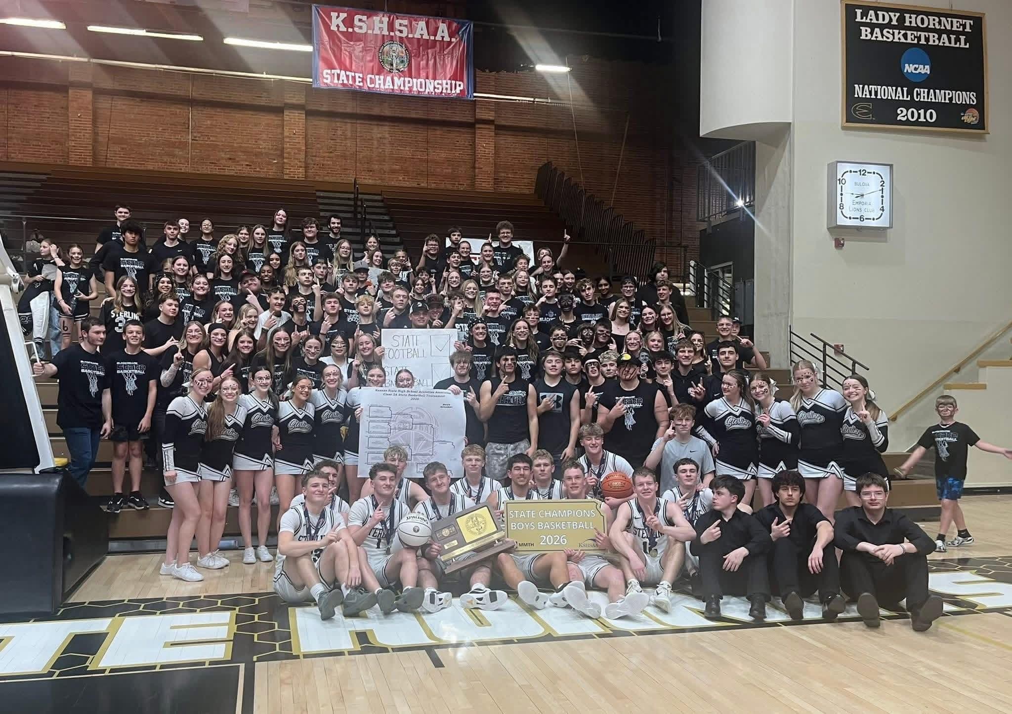 Sterling basketball team celebrating a championship